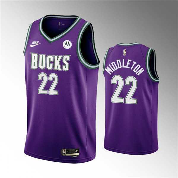 Mens Milwaukee Bucks #22 Khris Middleton 2022-23 Purple Classic Edition Swingman Stitched Basketball Jersey Dzhi